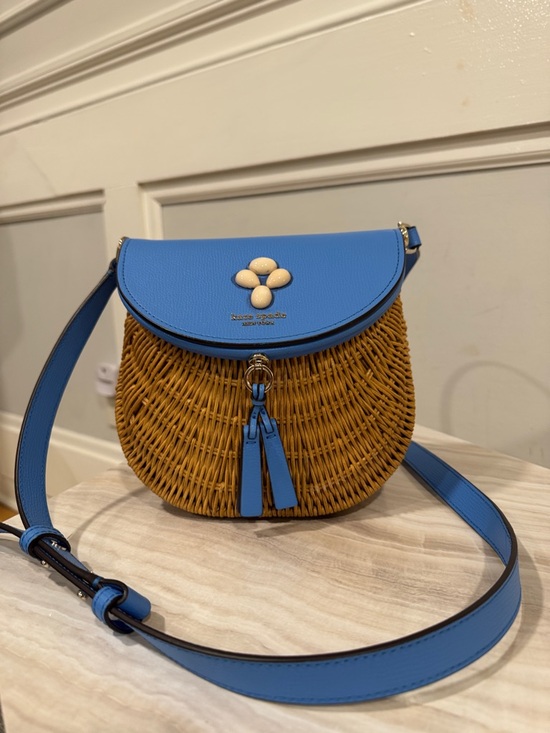 kate spade Tide Pool Blue Leather & Wicker Woven Crossbody Bag - Picture 3 of 17